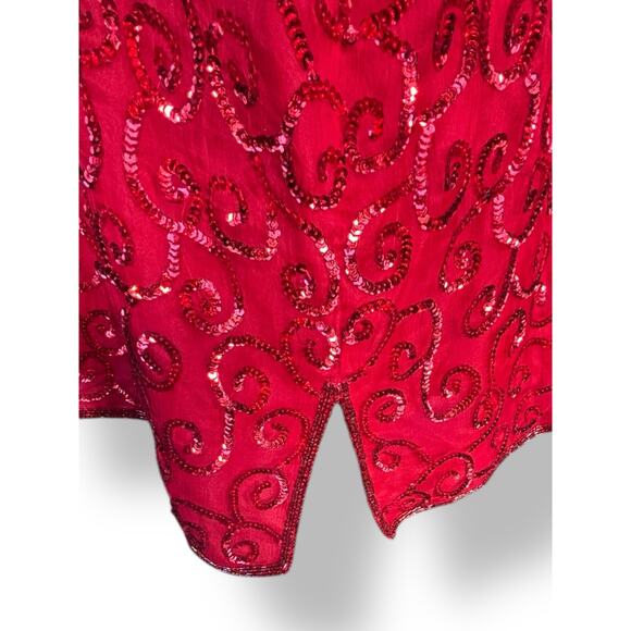 Vintage Joseph LeBon Red Silk Sequin Swirl Beaded Blouse Plus Size 26W Evening - Picture 4 of 10
